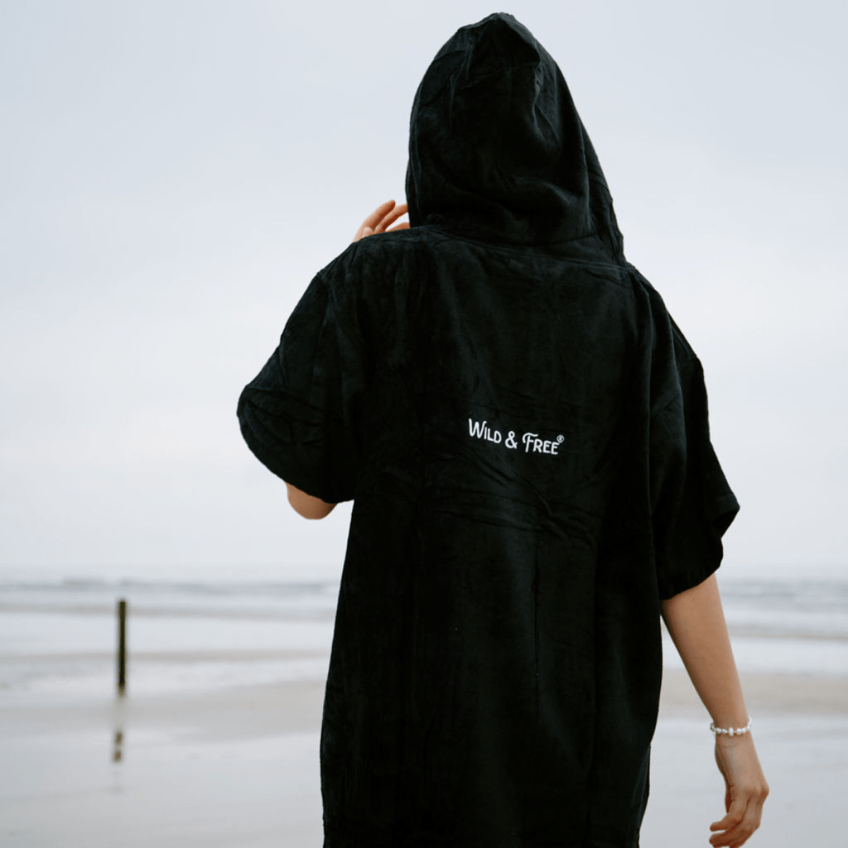 Classic Black Wild & Free Outdoors Adult Towel Robe | Luxury Changing Robe & Coat in One