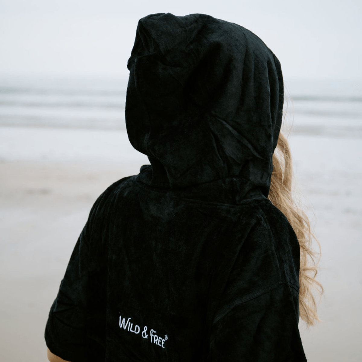 Classic Black Robe Wild & Free Outdoors Adult Towel Robe | Luxury Changing Robe & Coat in One