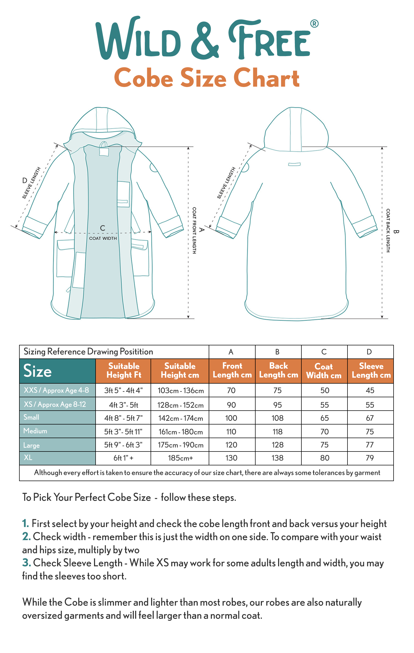 Wild & Free Changing Robe Size Chart | The COBE Adults | Luxury Changing Robe & Coat in One